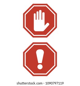 Stop sign and attention sign on white background. Vector illustration