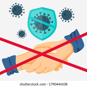 Hör auf zu signieren, um Handshakes zu vermeiden! Banner-Schutz gegen das Coronavirus-Virus, covid-19. Gruß oder Abschied.