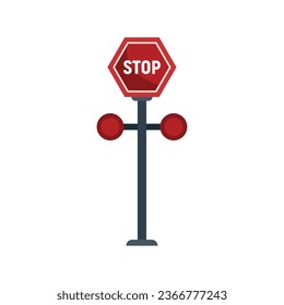 Stop sign barrier icon flat vector. Train road. Safety gate isolated