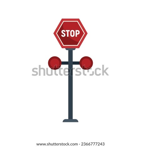 Stop sign barrier icon flat vector. Train road. Safety gate isolated