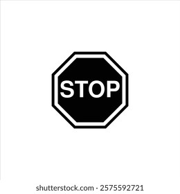 Stop sign. Black and white stop sign. Flat Design.