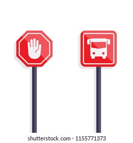 Stop sign and bus sign flat design