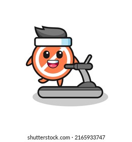 stop sign cartoon character walking on the treadmill , cute style design for t shirt, sticker, logo element