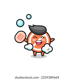 stop sign character is bathing while holding soap , cute style design for t shirt, sticker, logo element