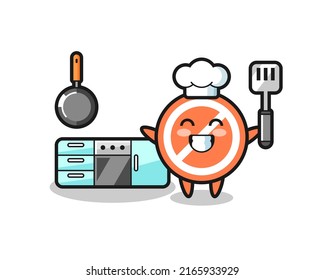 stop sign character illustration as a chef is cooking , cute style design for t shirt, sticker, logo element