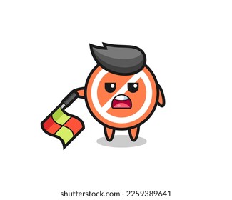 stop sign character as line judge hold the flag down at a 45 degree angle , cute style design for t shirt, sticker, logo element