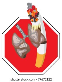 Stop sign with a cigarette as a vampire that eats human lungs