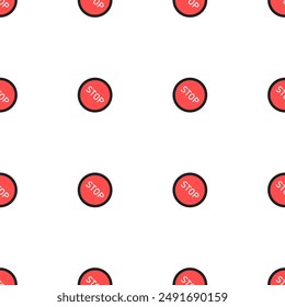 Stop sign in circle seamless vector background. Prohibition vector icon. Endless warning danger vector background. Vector illustration. Construction and road stop sign.
