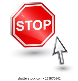 Stop sign and computer arrow mouse.