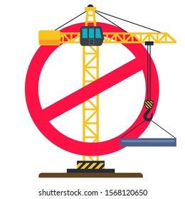 stop sign construction. crossed construction crane. flat vector illustration