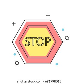 Stop sign construction, engineering, architecture, interior design color line icons. Vector illustration