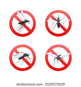 Sinal de parar de atravessar mosquito mostrando prevenção de disseminação de malária e zika vírus