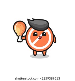 stop sign cute mascot is eating a fried chicken , cute style design for t shirt, sticker, logo element