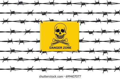 Stop sign danger zone on the barbed wire fence