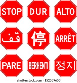 Stop sign in different countries