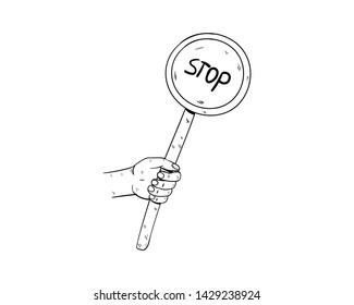 stop sign doodle hand drawing vector hand holding