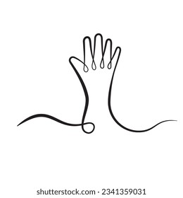 Stop sign drawn in one line. Gesture hand. Vector illustration flat design. Isolated on white background. Palm as symbol caution. Warning of danger. Prohibited activities.