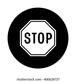Stop sign drive circle icon. Black, round, minimalist icon isolated on white background. Stop sign drive simple silhouette. Web site page and mobile app design vector element.