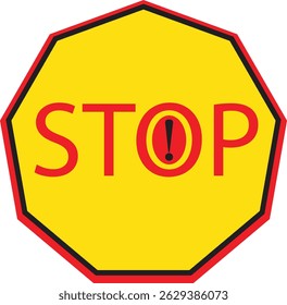 Stop Sign with Exclamation Mark in Octagon Shape – Caution or Warning Symbol Illustration