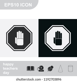Stop sign flat black and white vector icon.