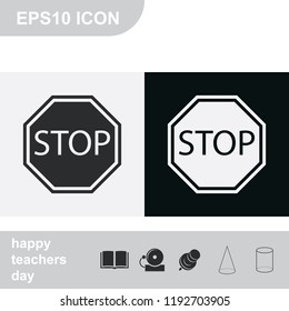 Stop sign flat black and white vector icon.