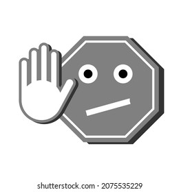 Stop Sign Funny Face with Hand Road Sign Icon. Vector Image.