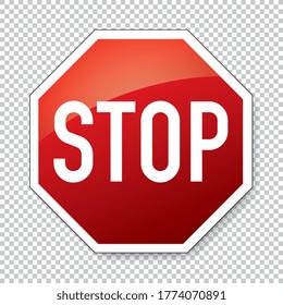 Stop sign. German traffic sign stop on checked transparent background. Vector illustration. Eps 10 vector file.