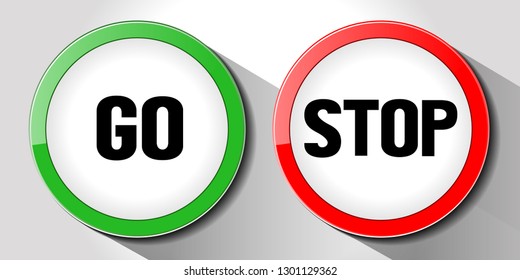 stop sign and go sign isolated on white background, icon, vector illustration.