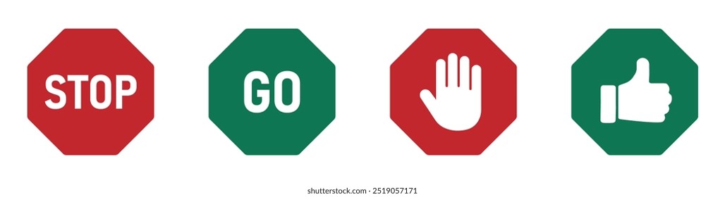 Stop sign and go sign vector illustrations. Stop and go icon or designs