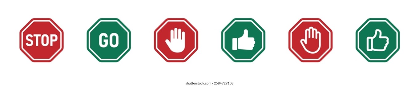 Stop sign and go sign vector illustrations set. Stop and go icon
