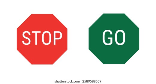 Stop sign and go sign vector illustrations. Stop and go icon or design.Stop and Go Road Sign Vector.the notice of road signage go and stop for transportation safety.Collection traffic signs symbol.