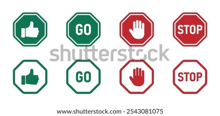 Stop sign and go sign vector illustrations. Stop and go vector icon