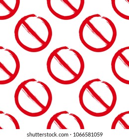Stoppen Sie das handgezeichnete Zeichen nahtlos. Verbot ohne Symbol, Warnhintergrund. Vektorillustration-Hintergrundgrafik auf rotem Hintergrund.