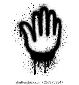 stop sign with hand gesture in graffiti style with black spray paint.