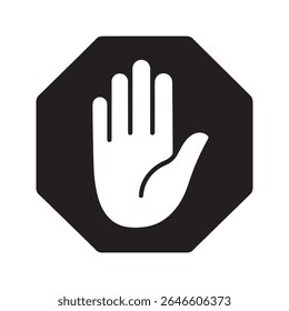 Sinal de parada com ícone de glifo manual para aviso de parada não entrar e acessar ilustração vetorial de sinal restrito conceito de design gráfico vetor ícone de glifo sólido