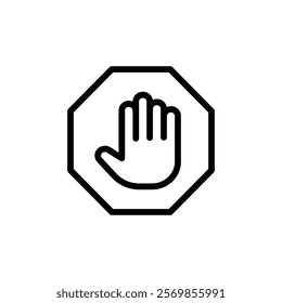 Stop sign with hand icon Black and white outline vector
