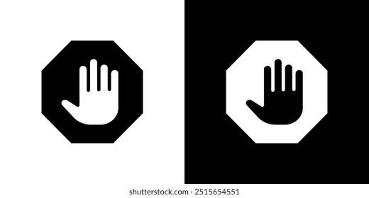 Stop sign with hand icon logo set vector