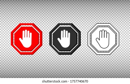 Stop sign hand icon set. Vector on isolated background. Eps 10.