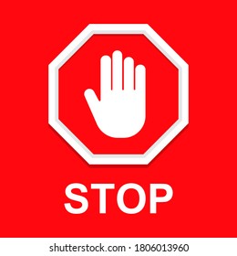 Stop Sign with Hand Icon. Vector Illustration