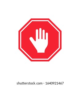 Stop sign with hand palm icon. Vector isolated flat design illustration.