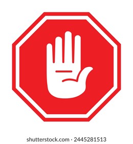 stop sign with hand palm, vector illustration 