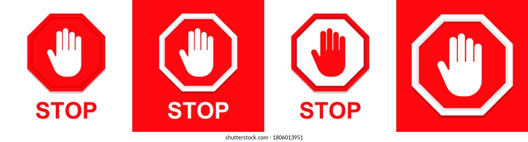 Stop Sign with Hand Set Icon. Vector Illustration