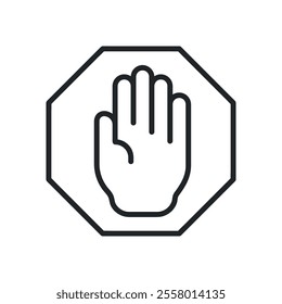 Stop sign hand thin line icons. Perfect pixel on transparent background