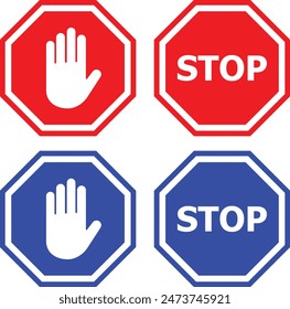  stop sign and stop sign with hand vector