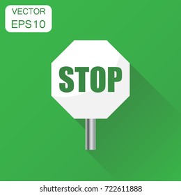 Stop sign icon. Business concept danger symbol pictogram. Vector illustration on green background with long shadow.