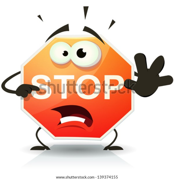 Stop Sign\
Icon Character/ Illustration of a funny cartoon stop traffic sign\
character doing danger and warning\
gesture
