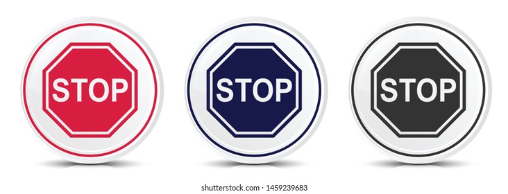 Stop sign icon crystal flat round button set illustration design isolated on white background