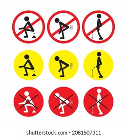 Icono de alto de signo. No orinar. No caigan. No mires. Sin signos, aislamiento de advertencia roja. 