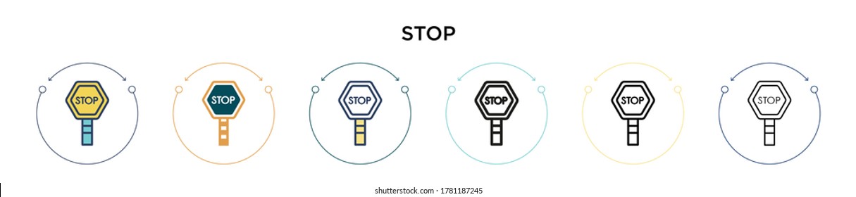 Stop sign icon in filled, thin line, outline and stroke style. Vector illustration of two colored and black stop sign vector icons designs can be used for mobile, ui, web