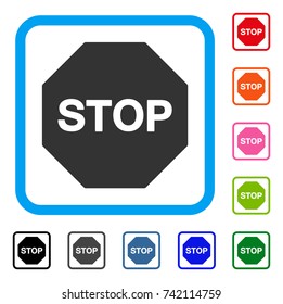 Stop Sign icon. Flat grey iconic symbol in a light blue rounded squared frame. Black, gray, green, blue, red, orange color variants of Stop Sign vector. Designed for web and app UI.